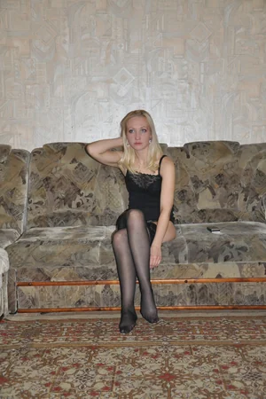 Blonde in Stockings Flashes Small Tits and Slender Figure for Camera — photo 27