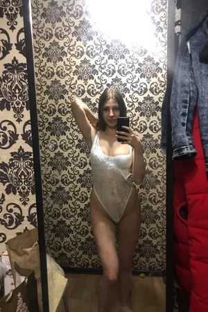Skinny Student Tries On Erotic Outfits Before Mirror — photo 17