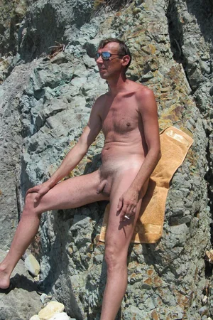 Nudist Couple Flashes Hard Dick and Saggy Tits on Beach — photo 20