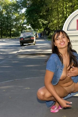 Busty Cutie Flashes Naked Body on Street — photo 15