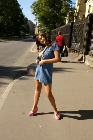 Busty Cutie Flashes Naked Body on Street — photo 21