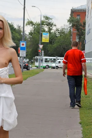 Skinny Blonde Flashes Pussy Outdoors — photo 12