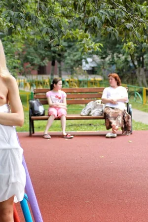 Skinny Blonde Flashes Pussy Outdoors — photo 19