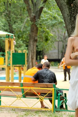 Skinny Blonde Flashes Pussy Outdoors — photo 32
