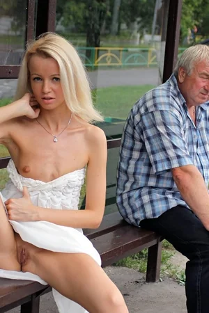 Skinny Blonde Flashes Pussy Outdoors — photo 38
